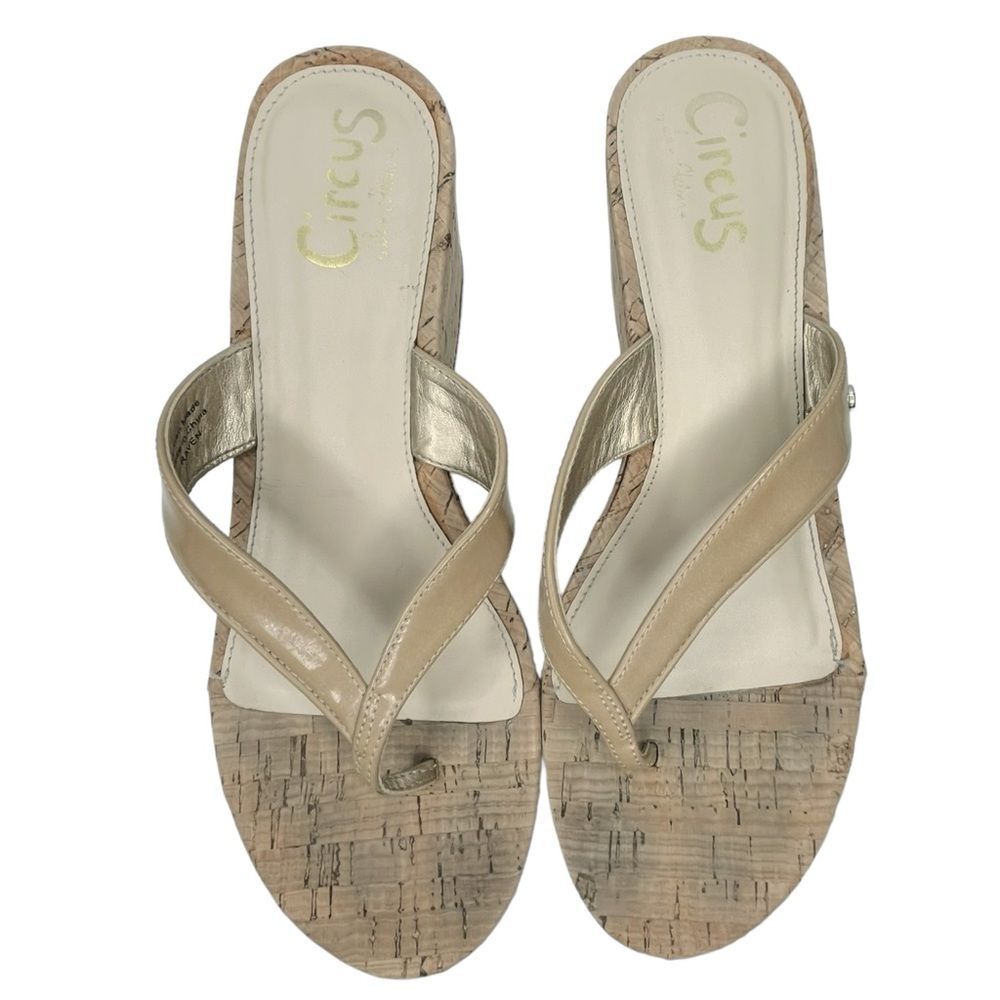 Circus by Sam Edelman Raven Platform Wedges sz 10 * Cork Sole Tan Khaki Patent